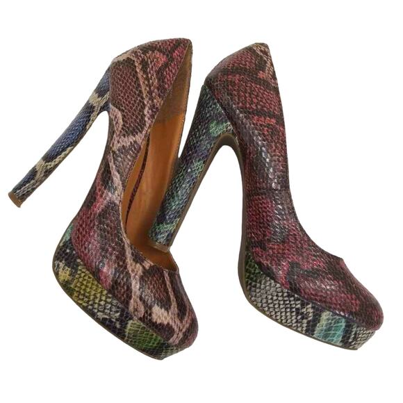 Cosmopolitan Womens Jackie Platform Pump Shoes Pink Snakeskin Slip Ons 9.5 M - Picture 1 of 9